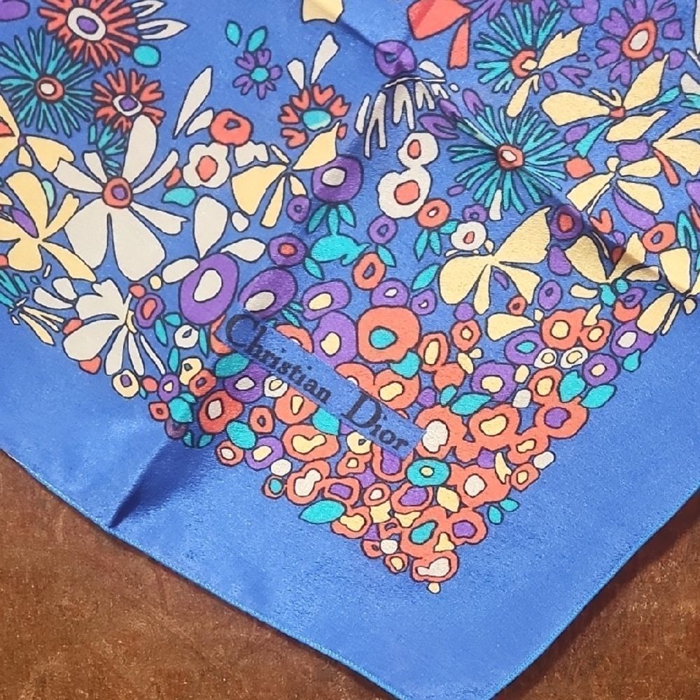 Christian Dior Floral Blue Scarf - Picture 2 of 3